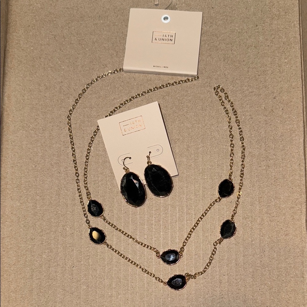 14th & Union Gold and Black Necklace and earring set - Picture 2 of 3